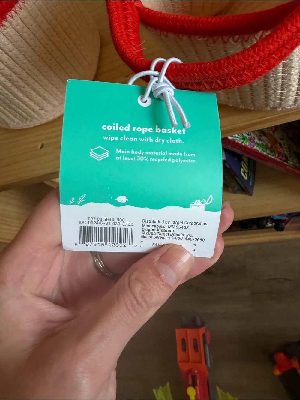 Small Coiled Rope Kids' Storage Basket Cream and Red Pillowfort NWT home decor
